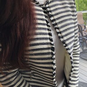 Fitted black and off-white (cream) striped blazer